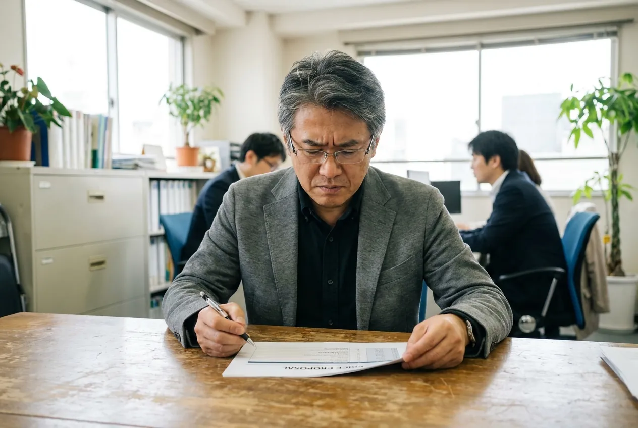 料金の書類を確かめる経営者